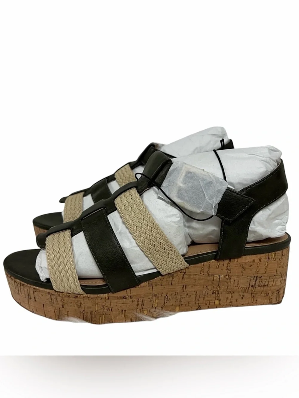 Violet & Red Capree Olive Green Woven Braid Wedge Platform Sandals Size 8.5 NWOB